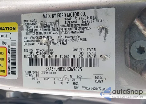 2013 Ford Fusion Se from USA, damaged, VIN 3FA6P0HR2DR369625